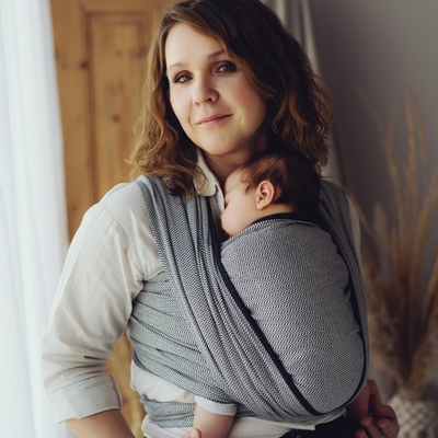 Baby Sling Zen Path size 6 – Black & White Woven Wrap with Recycled Cotton