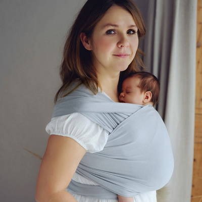 Stretchy Baby Wrap Misty Grey – Light grey cotton baby sling for newborns