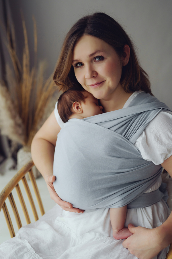 Stretchy Baby Wrap Misty Grey/2nd class – Light grey cotton baby sling for newborns