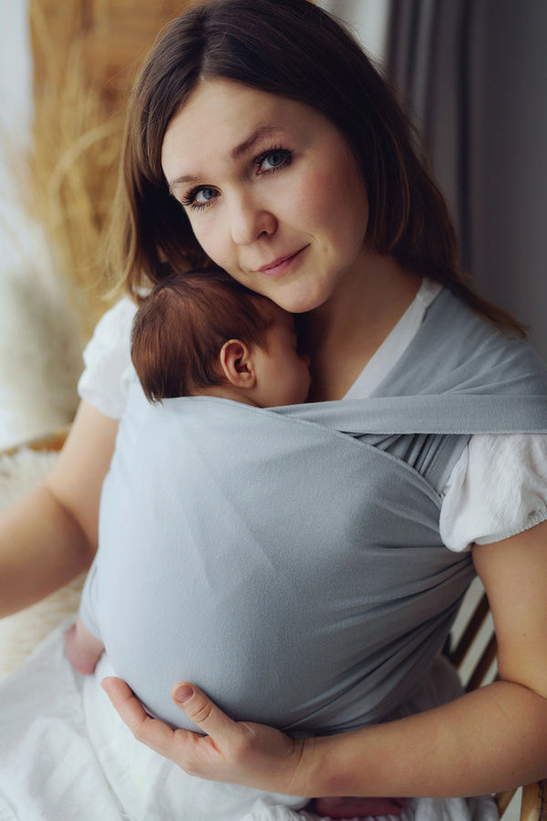 Stretchy Baby Wrap Misty Grey/2nd class – Light grey cotton baby sling for newborns