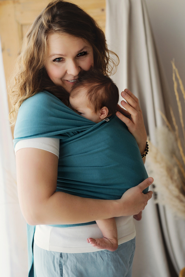 Stretchy Baby Wrap Deep Water – Dark Turquoise Cotton Baby Sling from Birth
