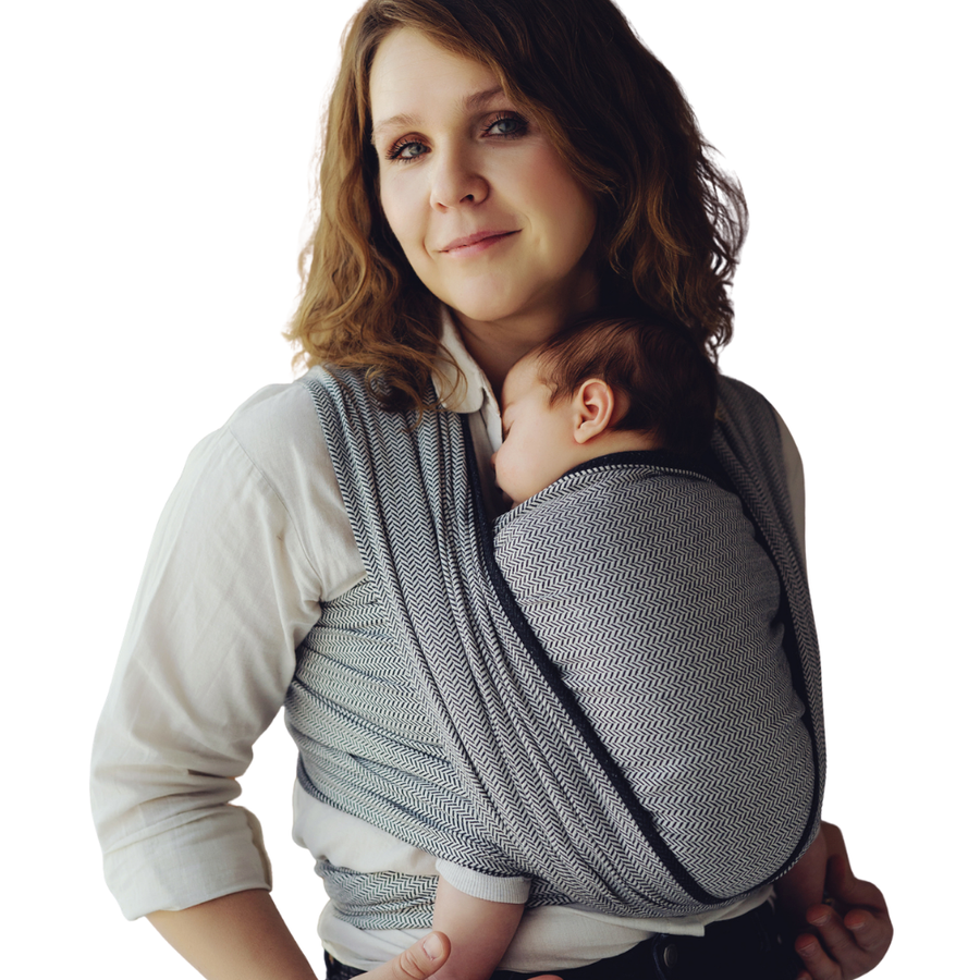 Baby Sling Zen Path size 5 – Black & White Woven Wrap with Recycled Cotton