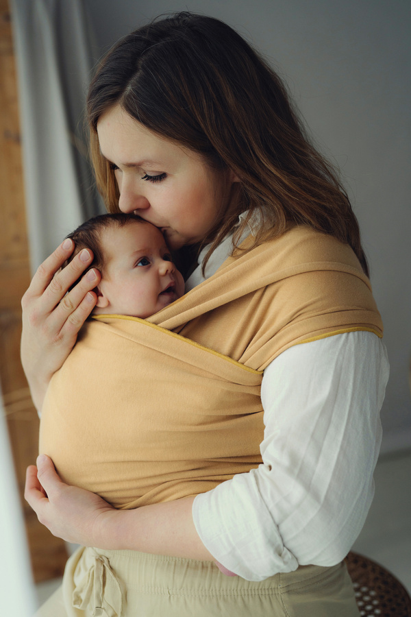 Stretchy Baby Wrap Honey Sun – Soft yellow baby sling from birth