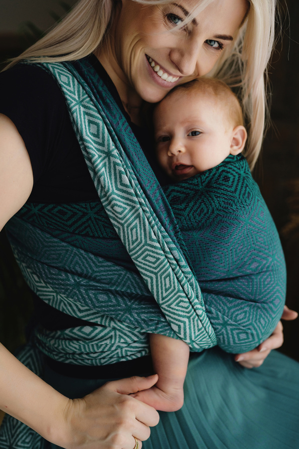 Baby Sling Jade Cube size 9 – green-grey wrap carrier from newborn