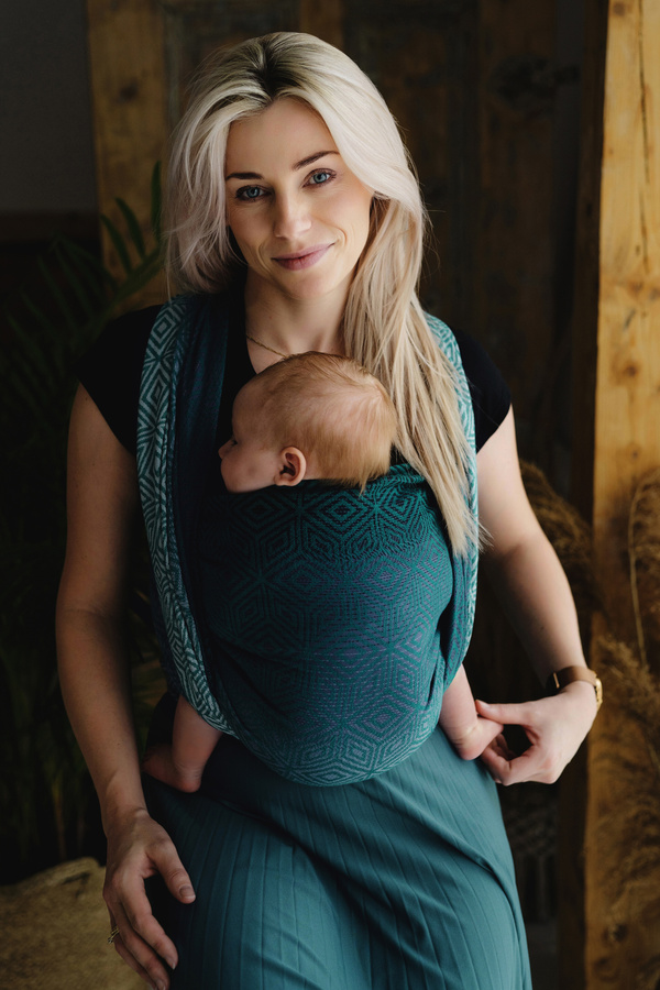 Baby Sling Jade Cube size 9 – green-grey wrap carrier from newborn