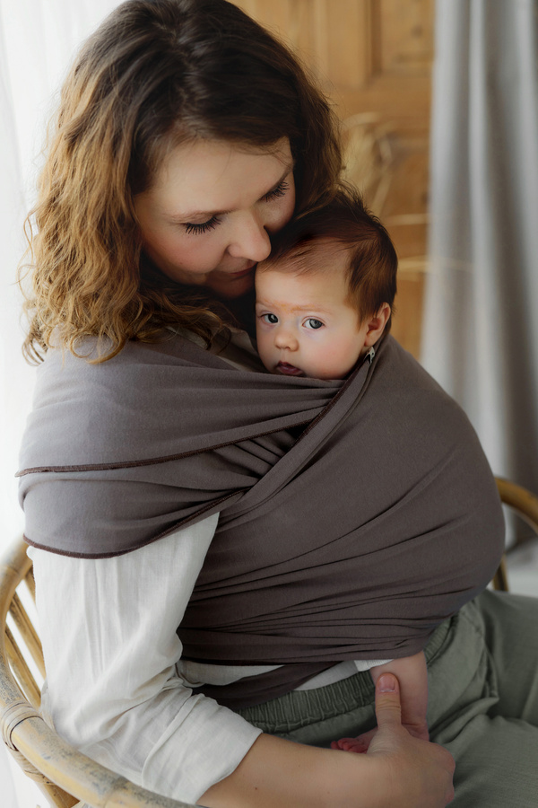 Stretchy Wrap Silent Earth – Brown Cotton Baby Wrap Suitable from Birth