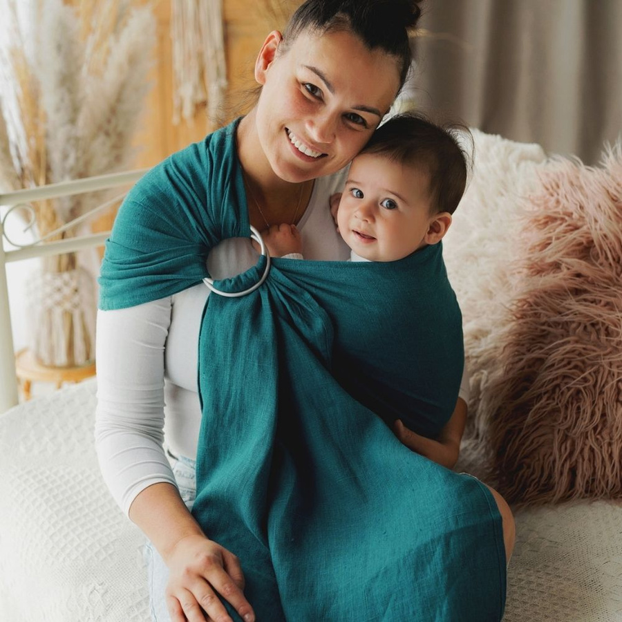 Ring sling Pure Linen Deep Aqua - size M (2 m)