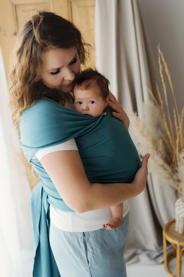 Stretchy Baby Wrap Deep Water – Dark Turquoise Cotton Baby Sling from Birth